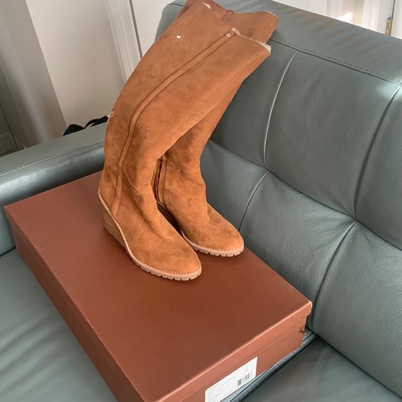 COACH® Tan Keely Double Faced Real Shearling Boots - Picture 1 of 13